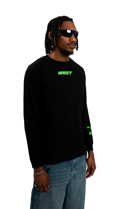 T-shirt noir et détails vert fluo manches longues de la marque waviest mixte