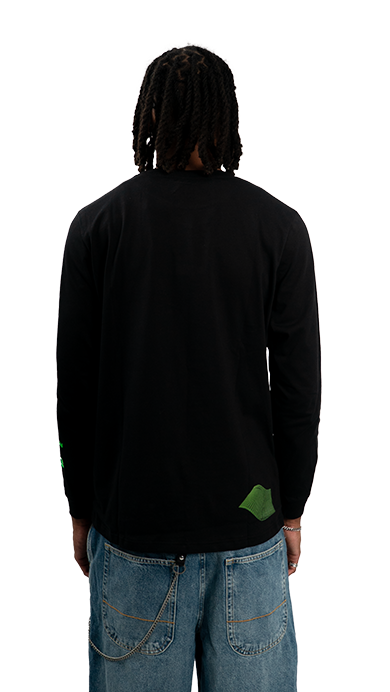 T-shirt noir et détails vert fluo manches longues de la marque waviest mixte