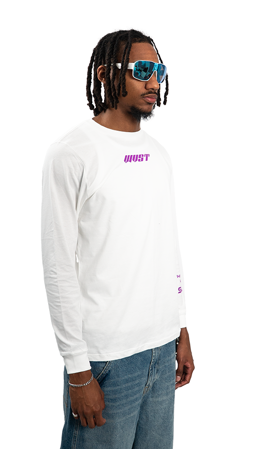 T-shirt blanc et détails violet manches longues de la marque waviest mixte