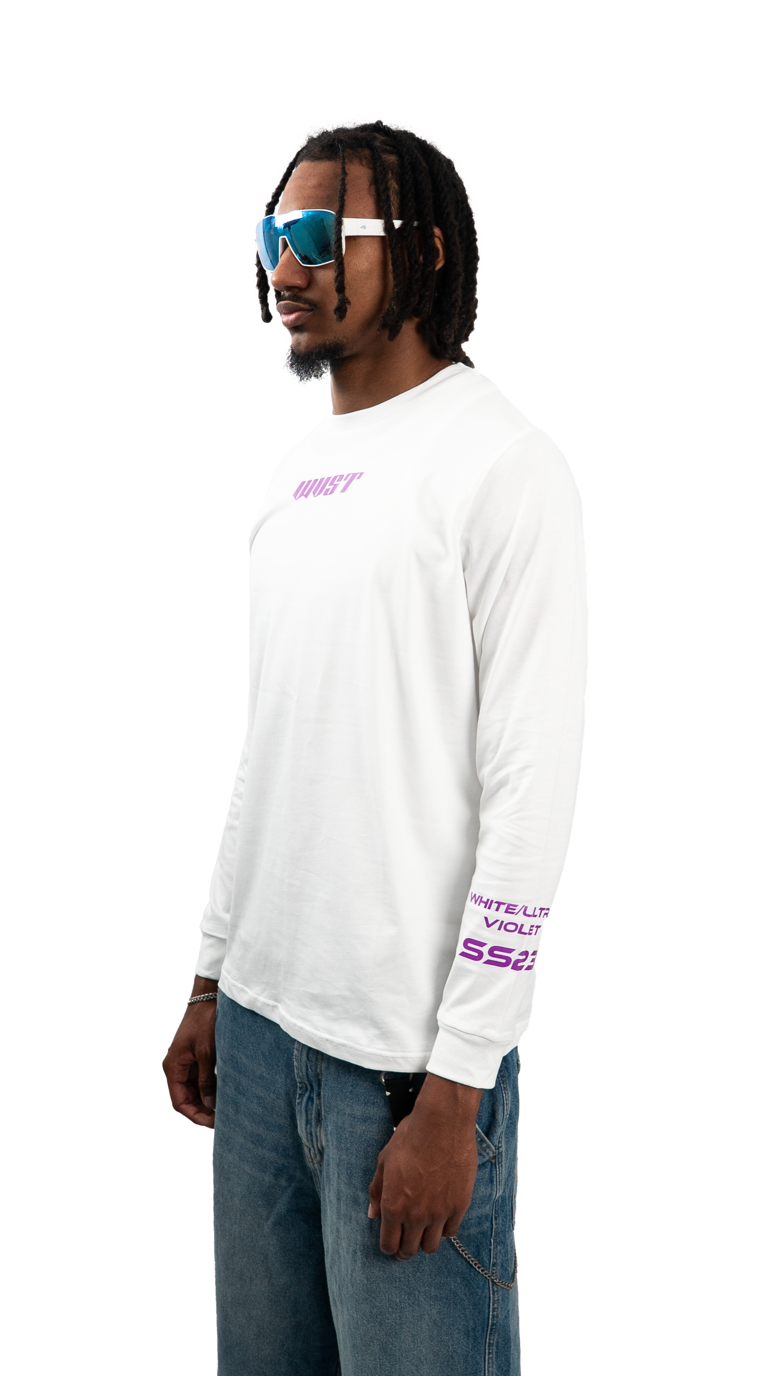 T-shirt blanc et détails violet manches longues de la marque waviest mixte