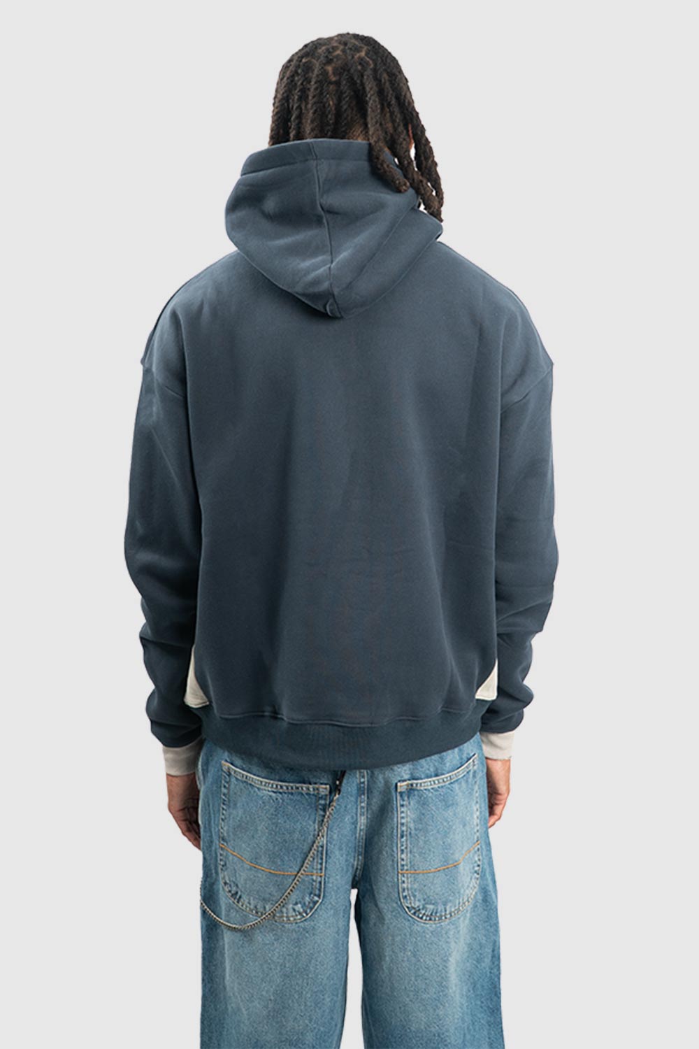 Sweat à capuche en coton bleu marine et logo vert fluo waviest pour homme